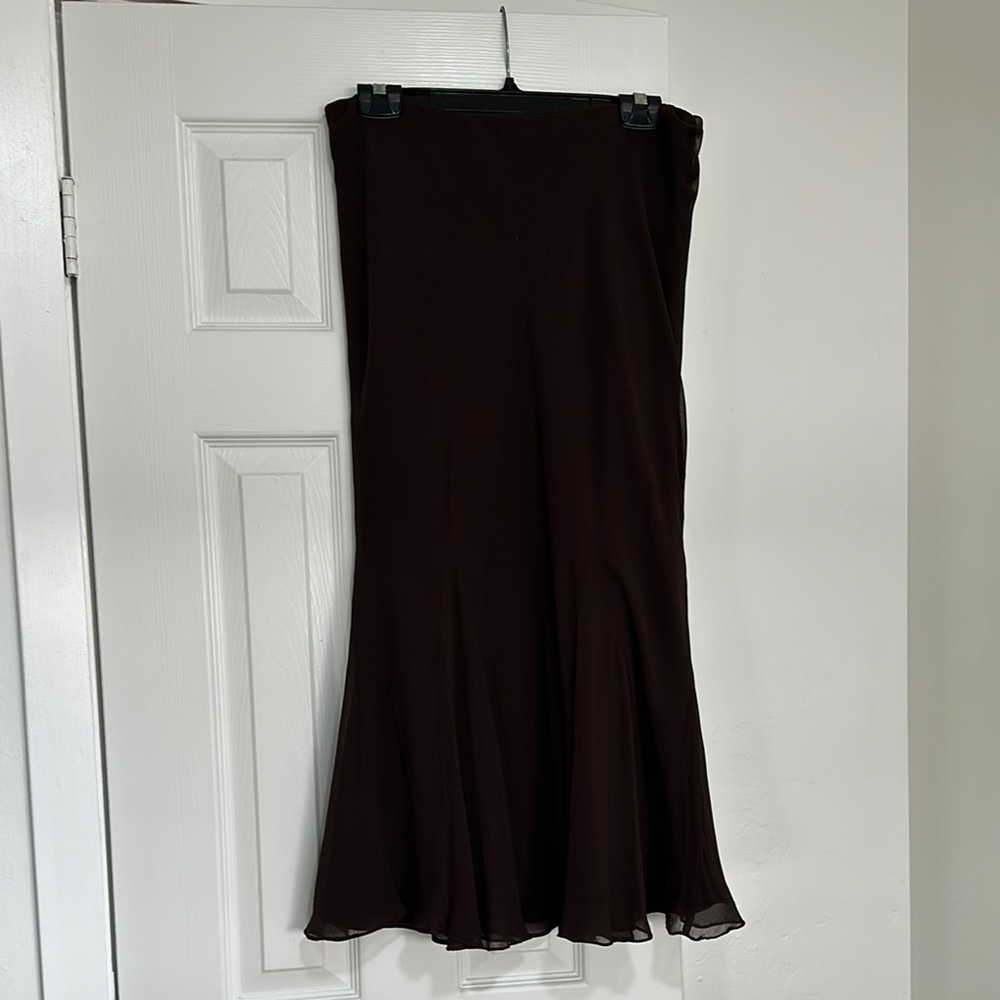 100% silk Ralph Lauren chocolate brown midi skirt